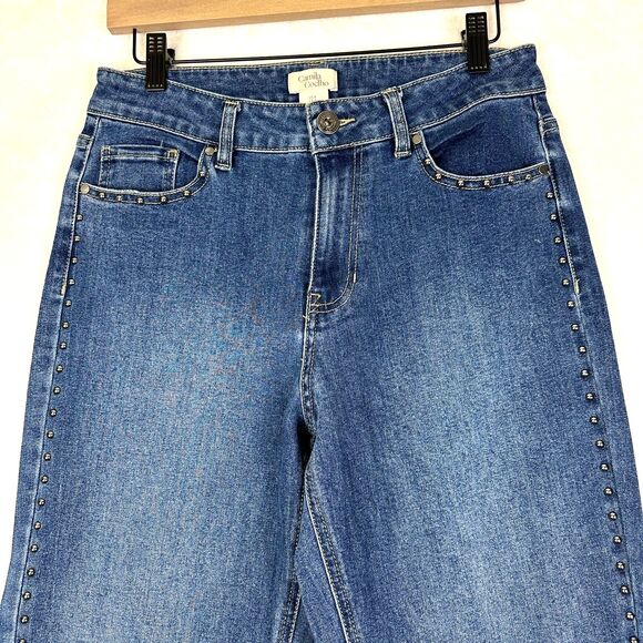 Camila Coelho Studded Straight Leg Jeans Size 8 High Rise Medium Wash - Picture 3 of 5